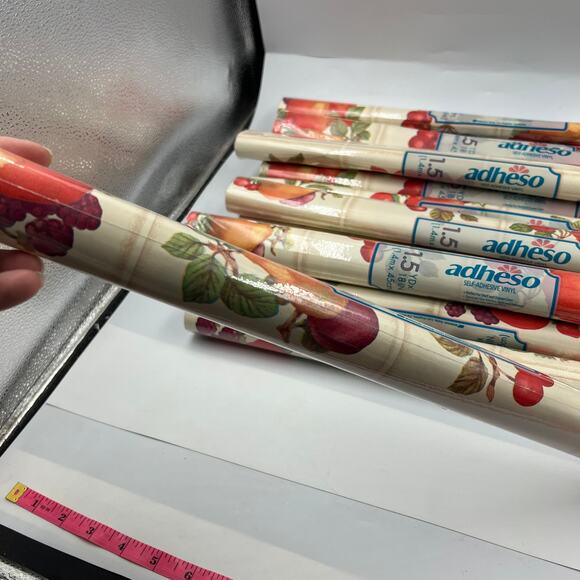 Vtg Adheso Adhesive Vinyl 14 Rolls SEALED 1.5 Yards 18" Fruit Cherry 1980's - Picture 7 of 7